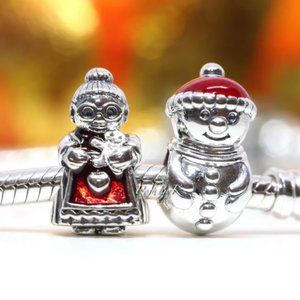 PANDORA Mrs Santa Claus And Snowman and Santa Hat Christmas Gift Set Charm